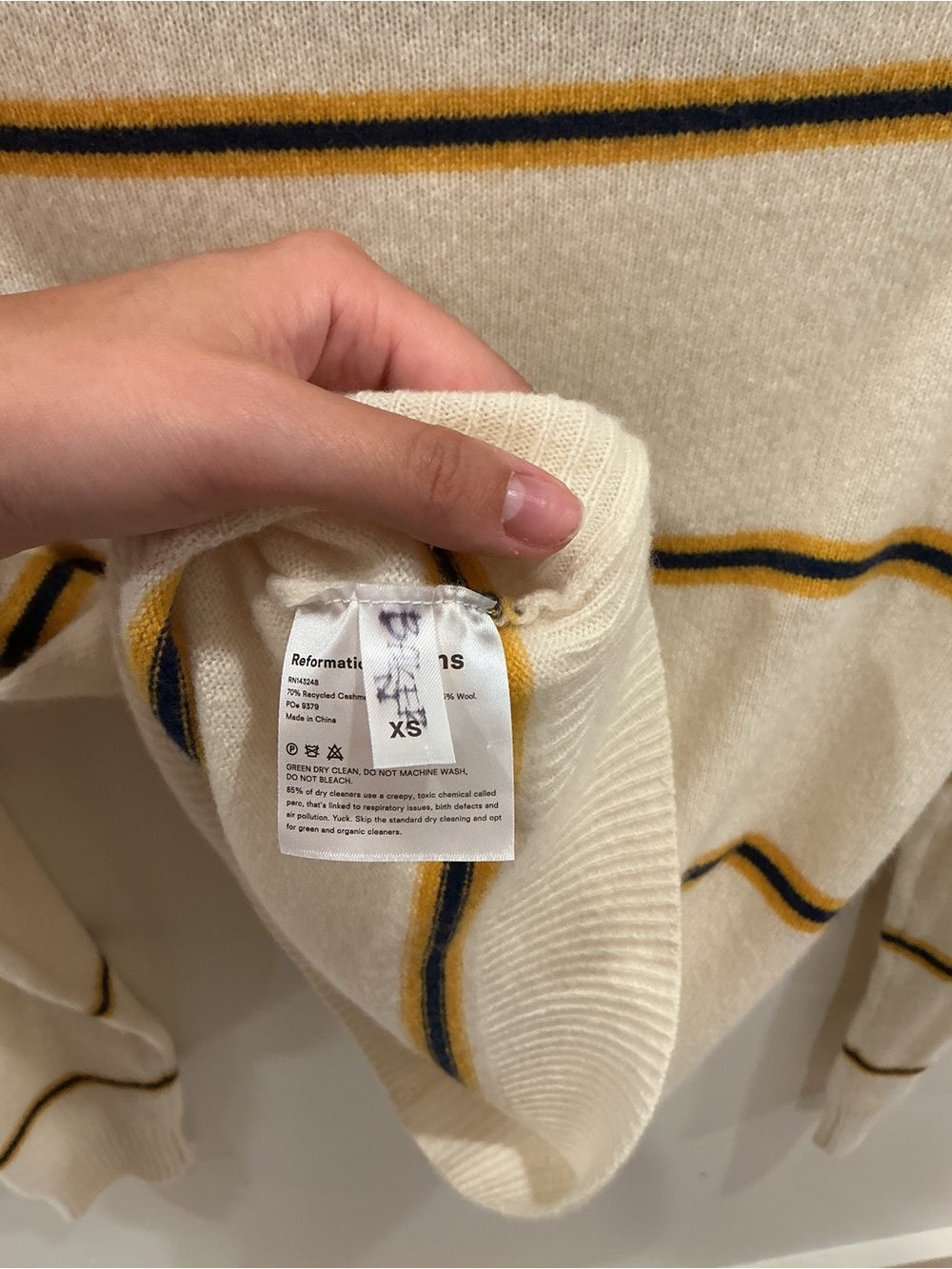 Reformation Cream Stripe Crewneck Sweater with Mustard & Black Lines - Picture 4 of 5